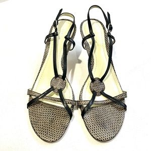 Ann Taylor Sandals with kitten heels and snake Skin